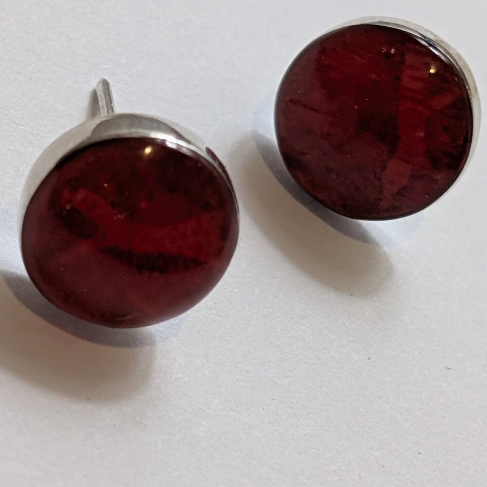 Red and Silver Stud Earrings 925